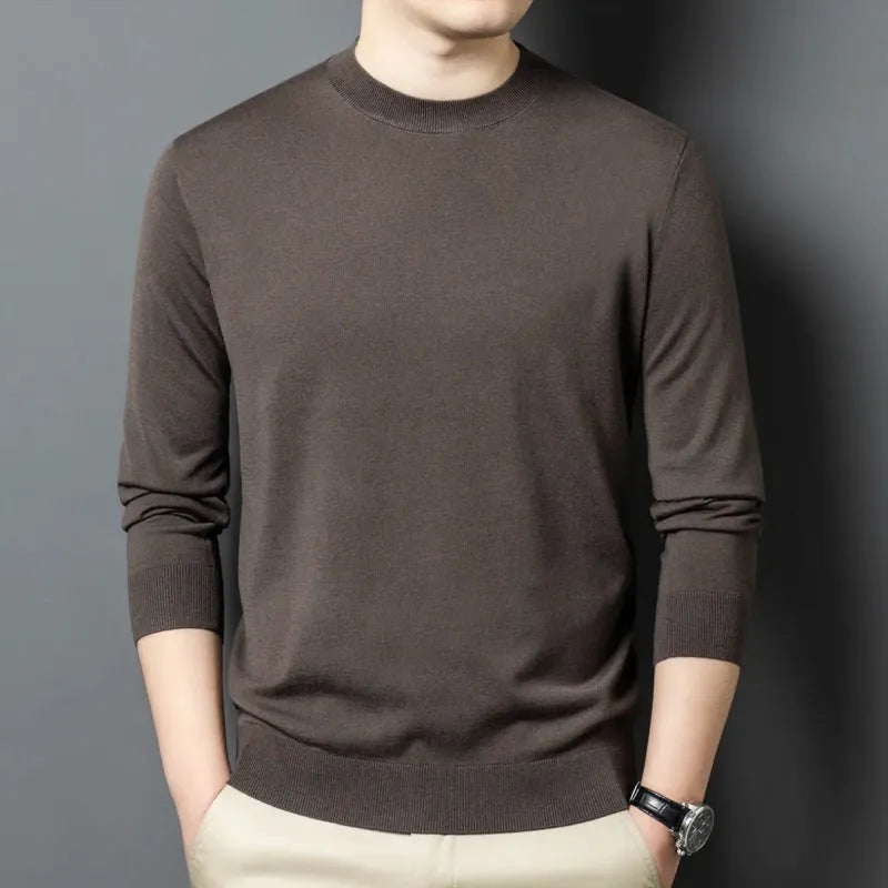 Men's round neck wool mulberry silk sweater long sleeve winter pullover in multiple colour options