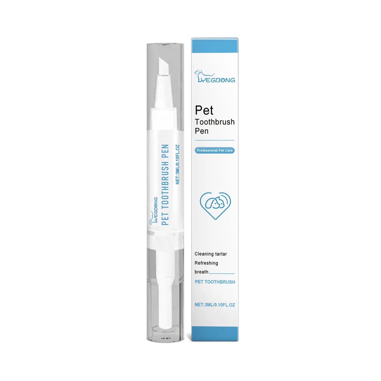 Pet teeth cleaning brush with 3ml liquid cleaner measuring 1.1x12.5cm