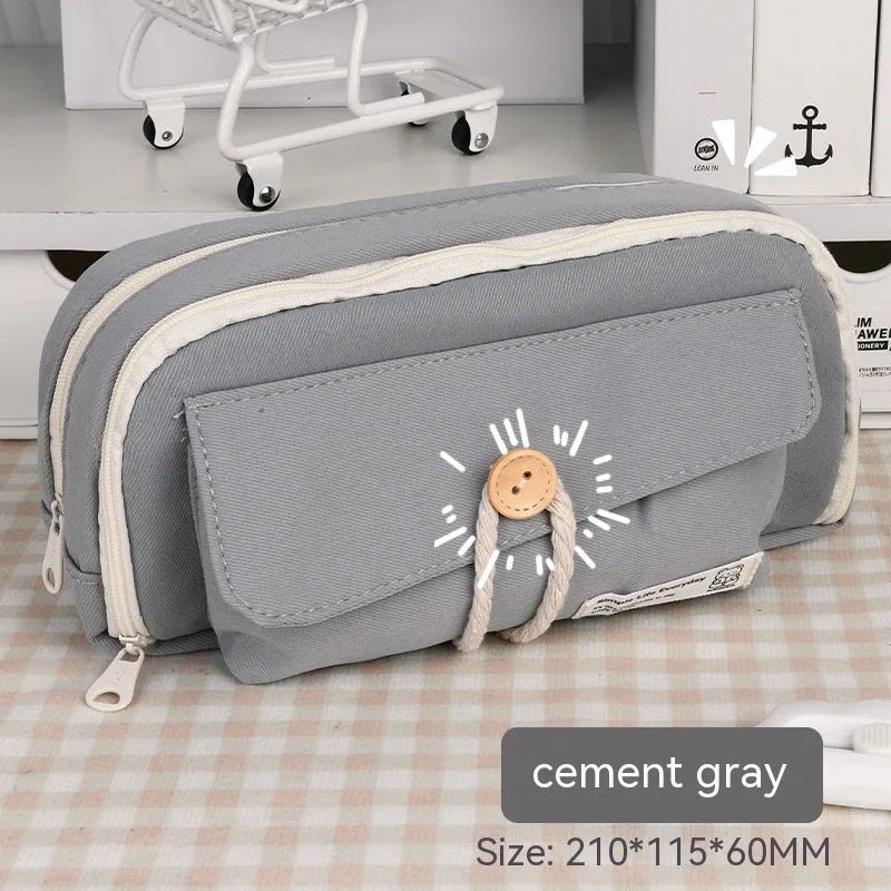 Korean style canvas pencil case in green, holds approximately 80 pens