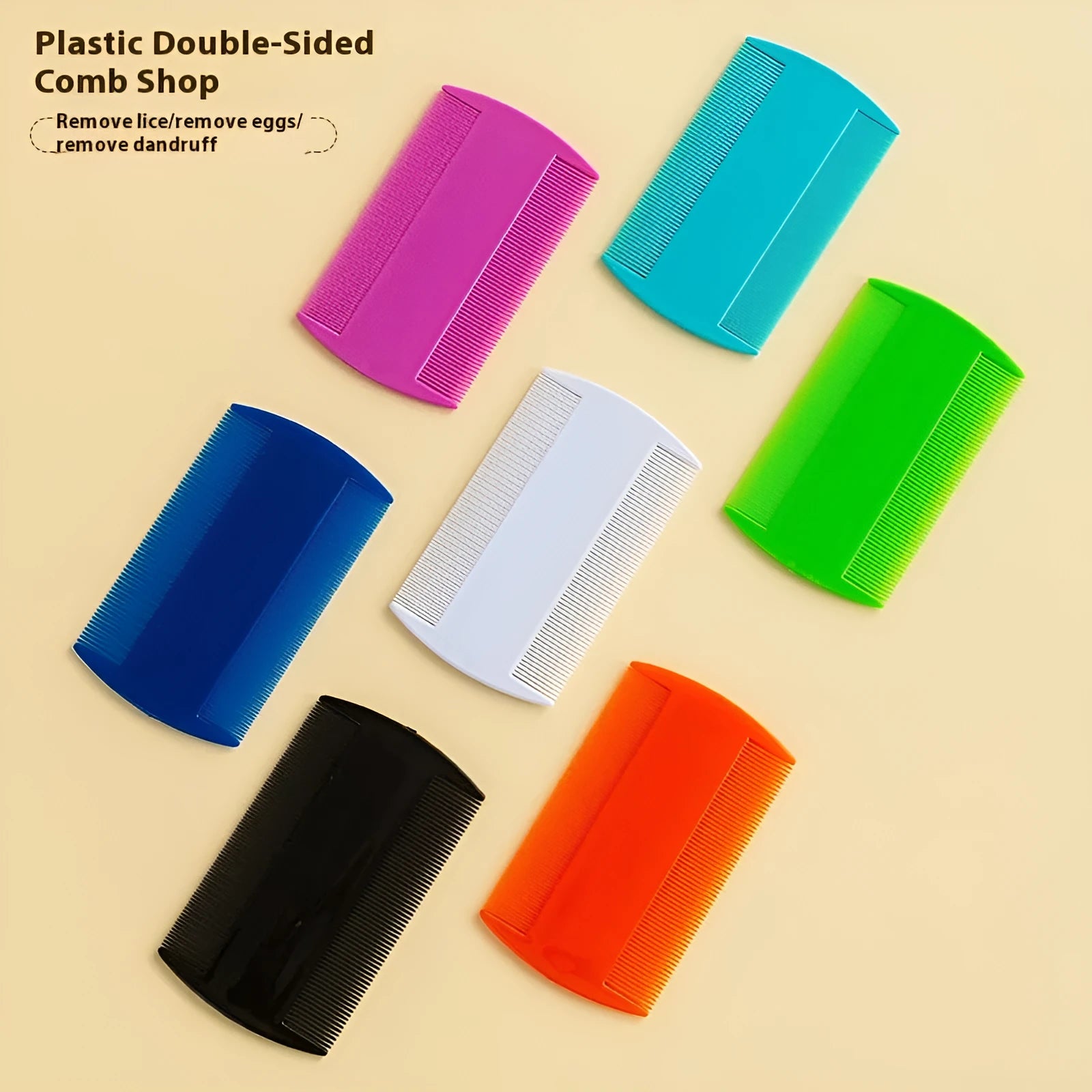 Plastic fine teeth double-edged comb for pets and people in various colours