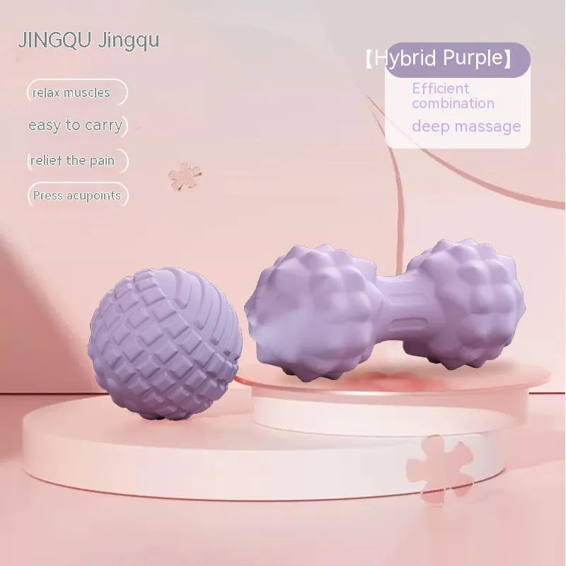Blue peanut-shaped TPR foot massage ball on a wooden floor.