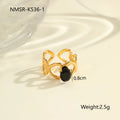 Geometric open mouth women's ring with zircon inlay made from silver-toned electroplated stainless steel.