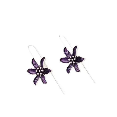 Purple flower-shaped alloy earrings with electroplated finish and elegant design for women