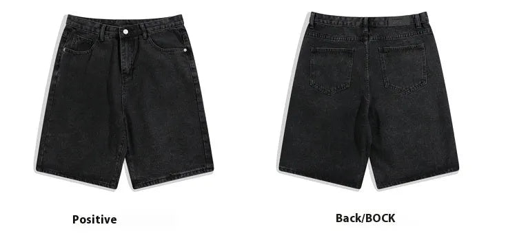 Men's solid colour denim shorts in straight leg cut with mid waist and zipper fly available in black grey blue and white