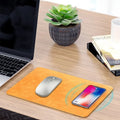 Brown leather wireless charging mouse pad with Micro USB cable for desk charging