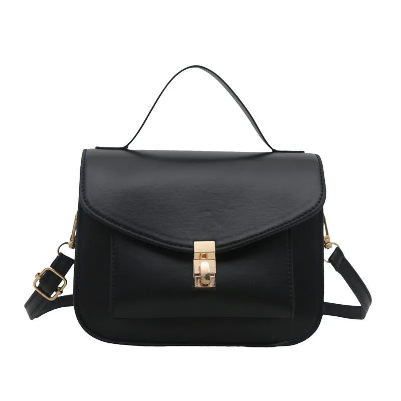 Retro style PU leather messenger bag in horizontal square shape with sandwich pocket design