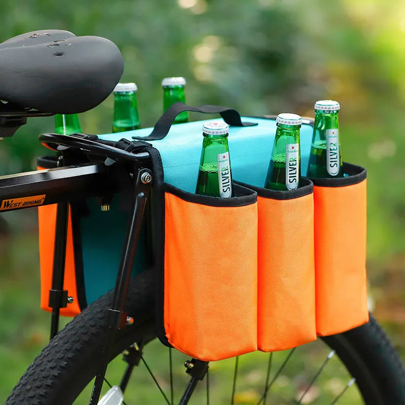 Black bicycle double-sided drink shelf bag mounted on bike frame with 2L capacity