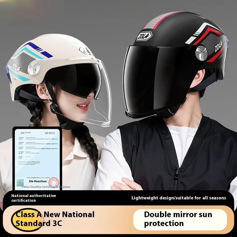 3C-certified ABS plastic motorcycle half helmet shown in a light brown double mirror colour.