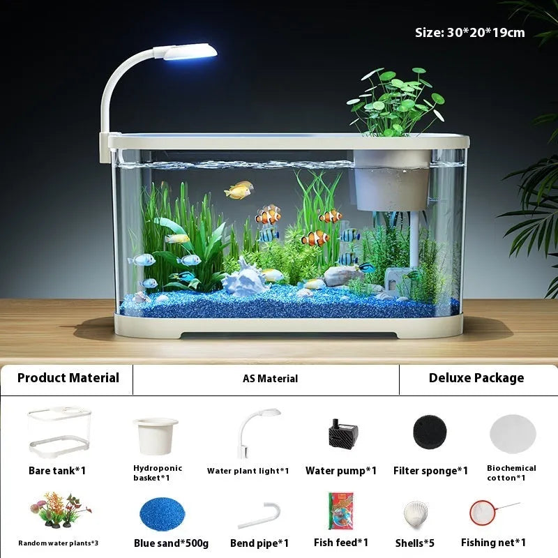 Desktop smart fish tank with integrated ecological filter and oxygen making function in luxury black colour