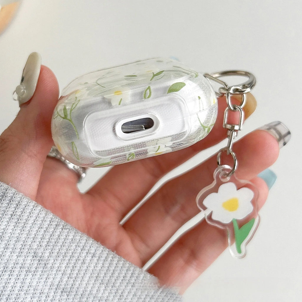 White floral design high-transparency TPU protective cover for Apple AirPods charging case