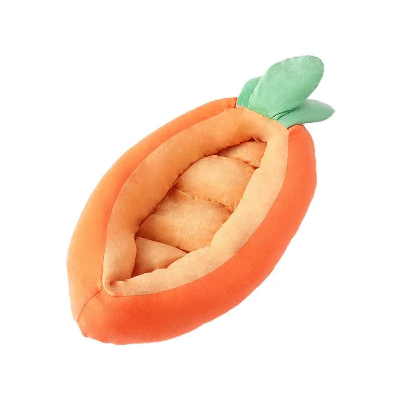 Carrot-shaped double-sided cloth pet mat for cats and dogs in carrot colour.