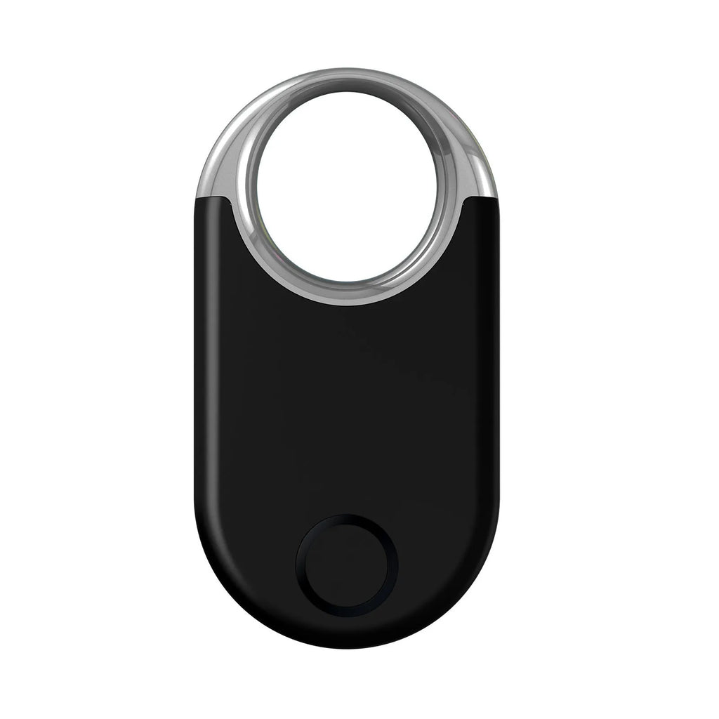 Small black and white GPS anti-lost tracking device for pets and children on a white background.