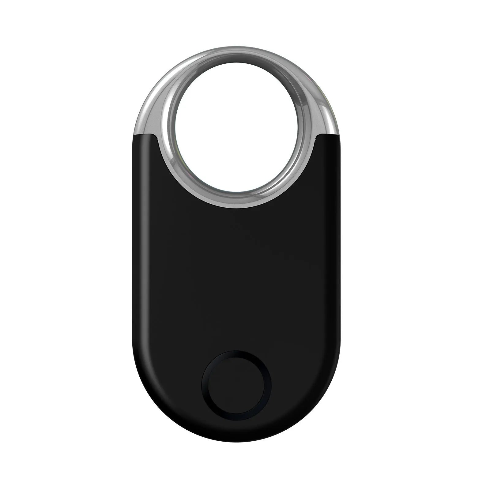 Small black and white GPS anti-lost tracking device for pets and children on a white background.