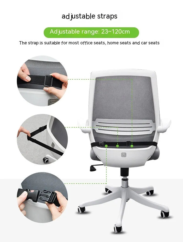 Regular size memory foam seat cushion with a black strap, shown in a creamy white solid colour.