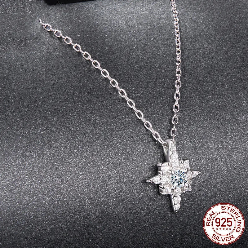 925 Silver Moissanite Star Necklace for Women with O-shaped Chain and Certificate 41-50cm Circumference Original D Colour Shining Eight-pointed Stars Pendant in MSN054 Colour