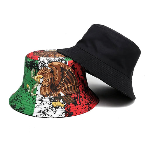 Retro Eagle print polyester bucket hat with dome crown in M size