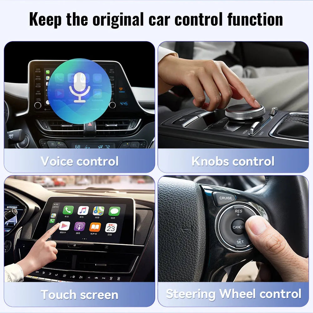 Black mini CarPlay USB wireless interface adapter measuring 26mm by 55mm by 13mm