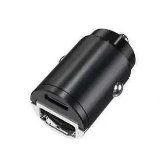 Black mini 30W car cigarette lighter charger with dual USB ports