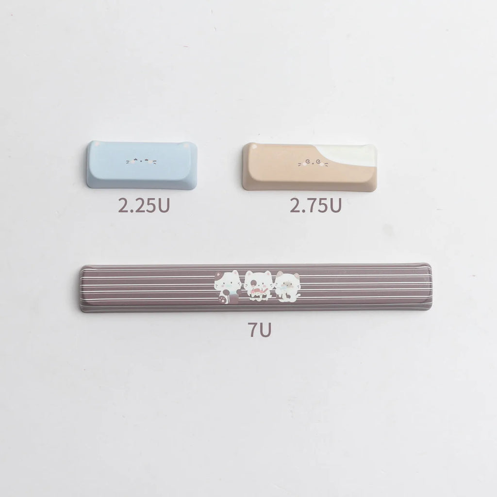 Sea salt cat themed PBT mechanical keyboard keycaps in full 26-unit set with optional 7u space bar
