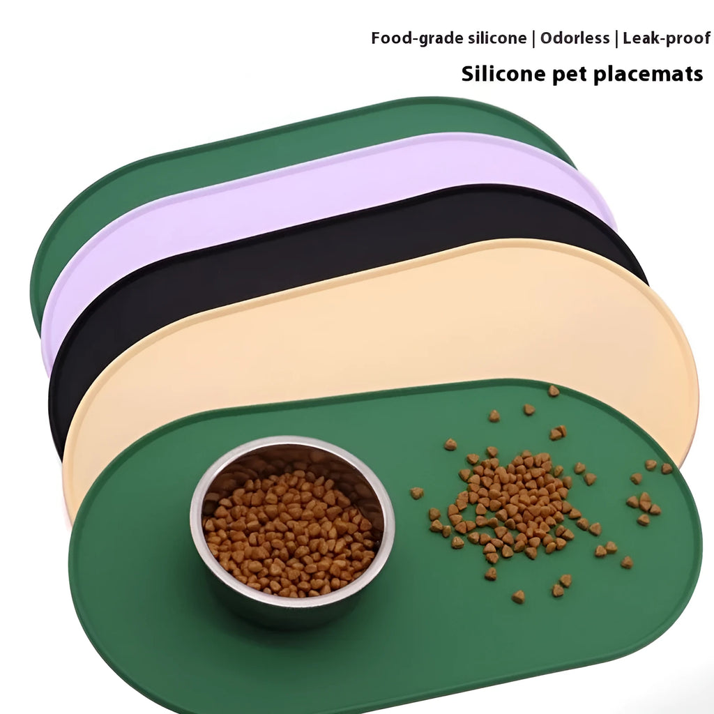 Silicone waterproof cat meal cleaning placemat in beige colour on wooden floor