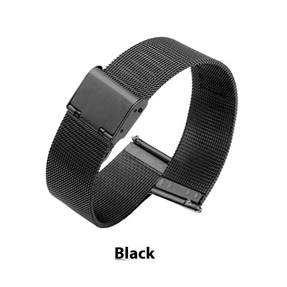 Silk-textured stainless steel watch band in multiple width sizes and metal colours
