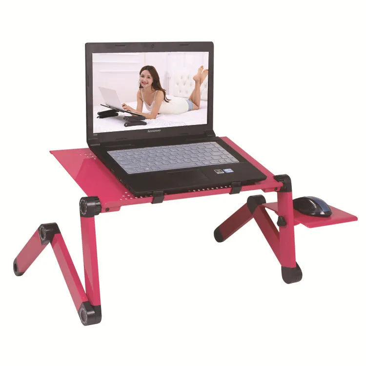 Black folding computer desk with lazy stand design extended for use