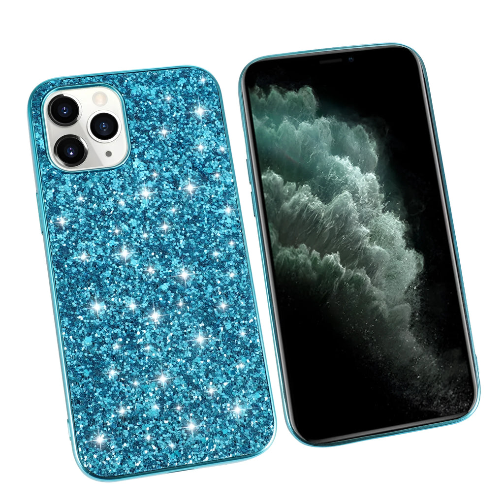 TPU shockproof phone case with sequins veneer and bracket for iPhone, available in black and rose gold colours