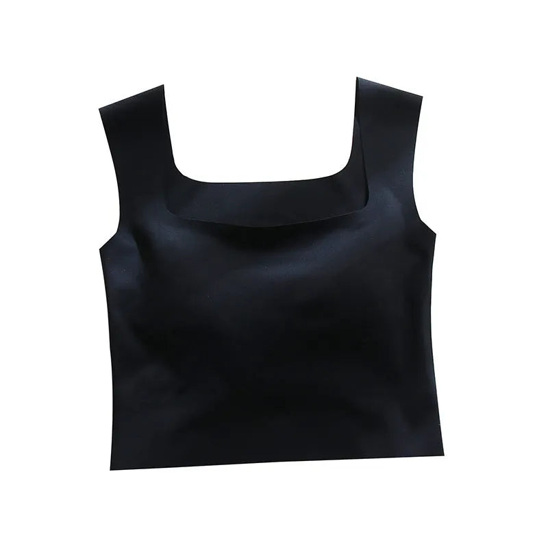 Women's non-marking nylon sling vest with chest pad in light blue, shown from the back.