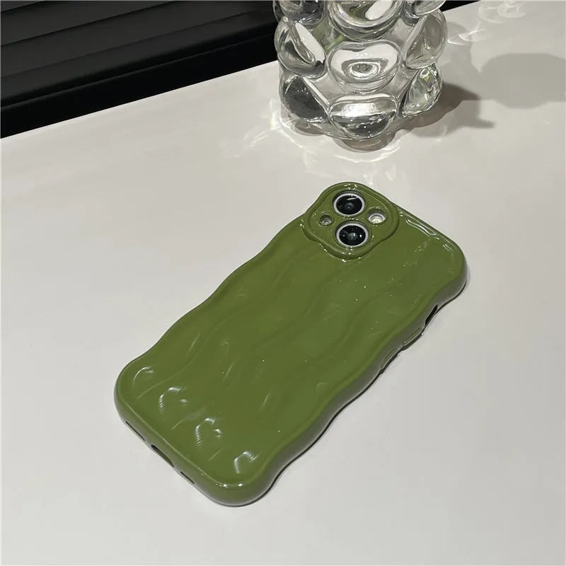 Silicone phone case with ripple texture for iPhone 17 in wavy green colour