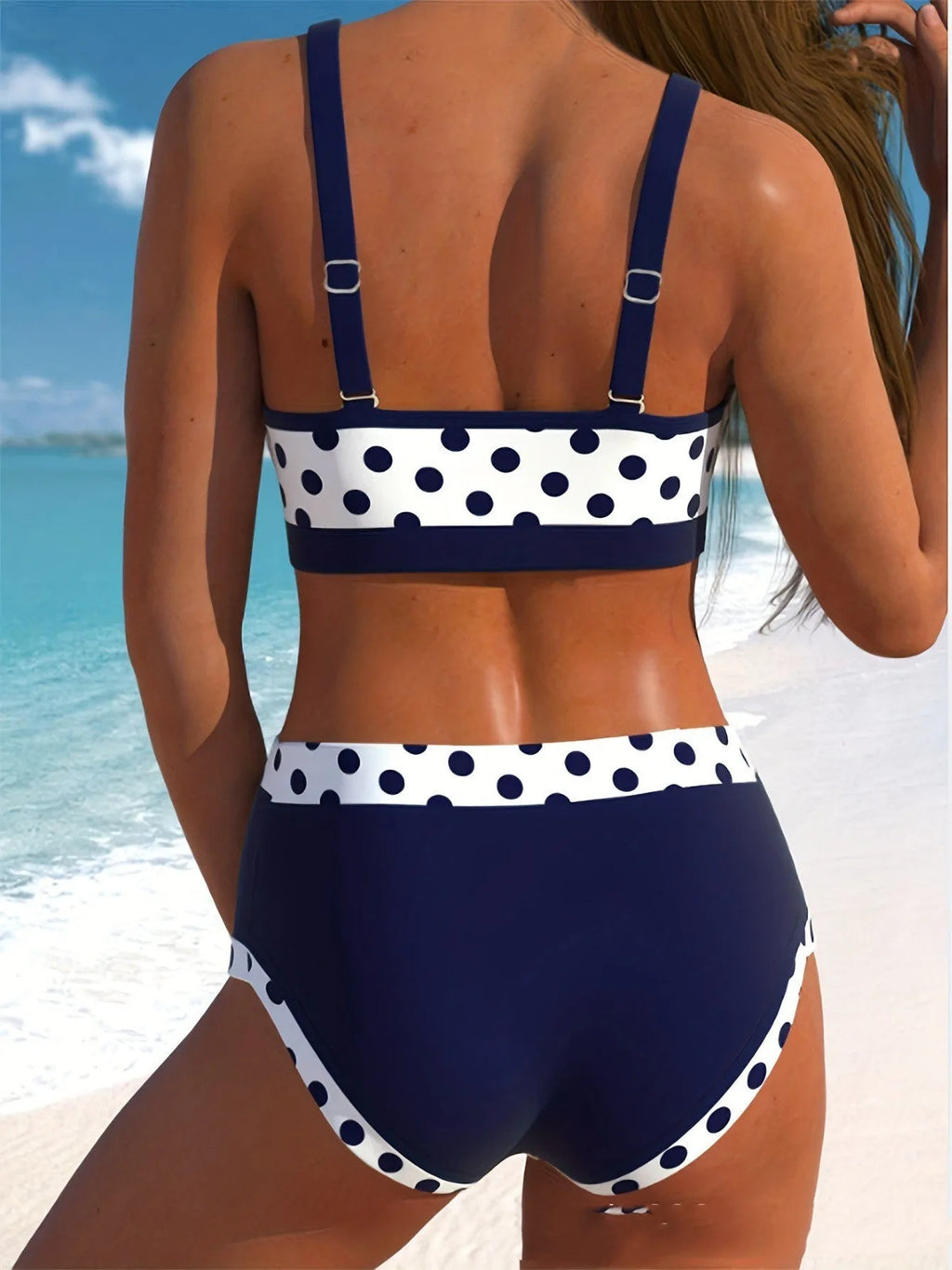 Women's conservative boxer briefs swimsuit with multicolour small dots pattern