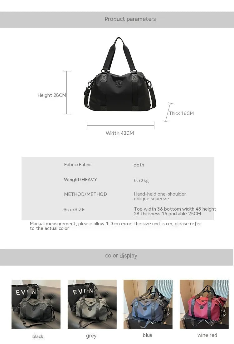 Large waterproof Oxford cloth travel bag with dry-wet separation compartments in black colour