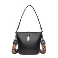 Korean-style black bucket messenger bag with soft PU leather and shoulder straps