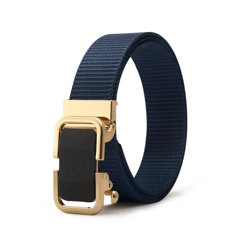 Men's nylon canvas belt with an alloy buckle shown in army green colour.