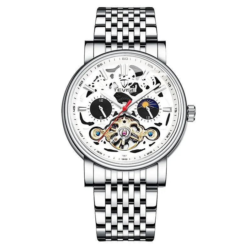 Men's waterproof luminous mechanical watch with tourbillon movement and skeleton dial