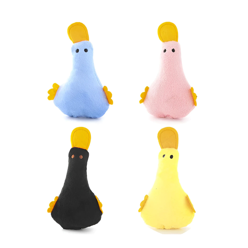 Yellow duck plush pet toy with catnip filling and squeaker for cats and small or large dogs