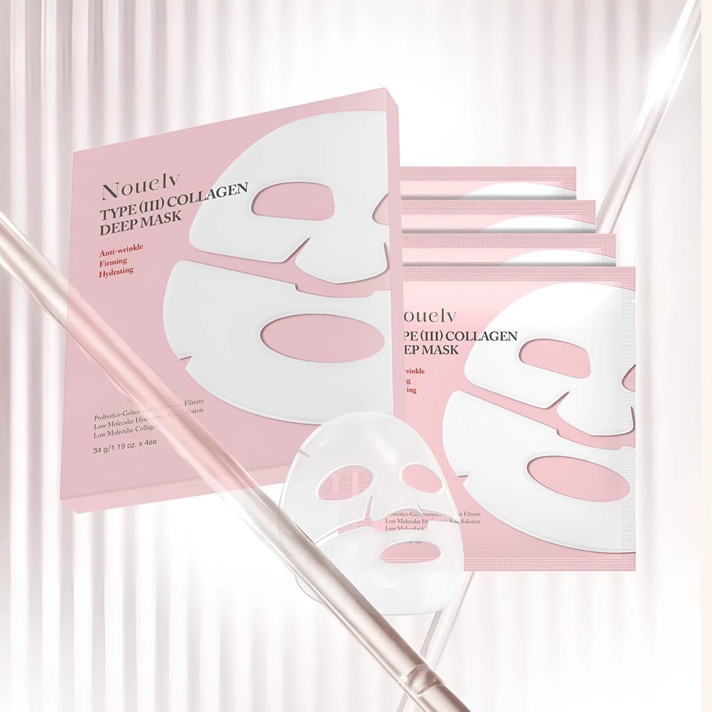 Collagen layered patch mask four-pack with individually wrapped sheet masks for moisturising and rejuvenating skin