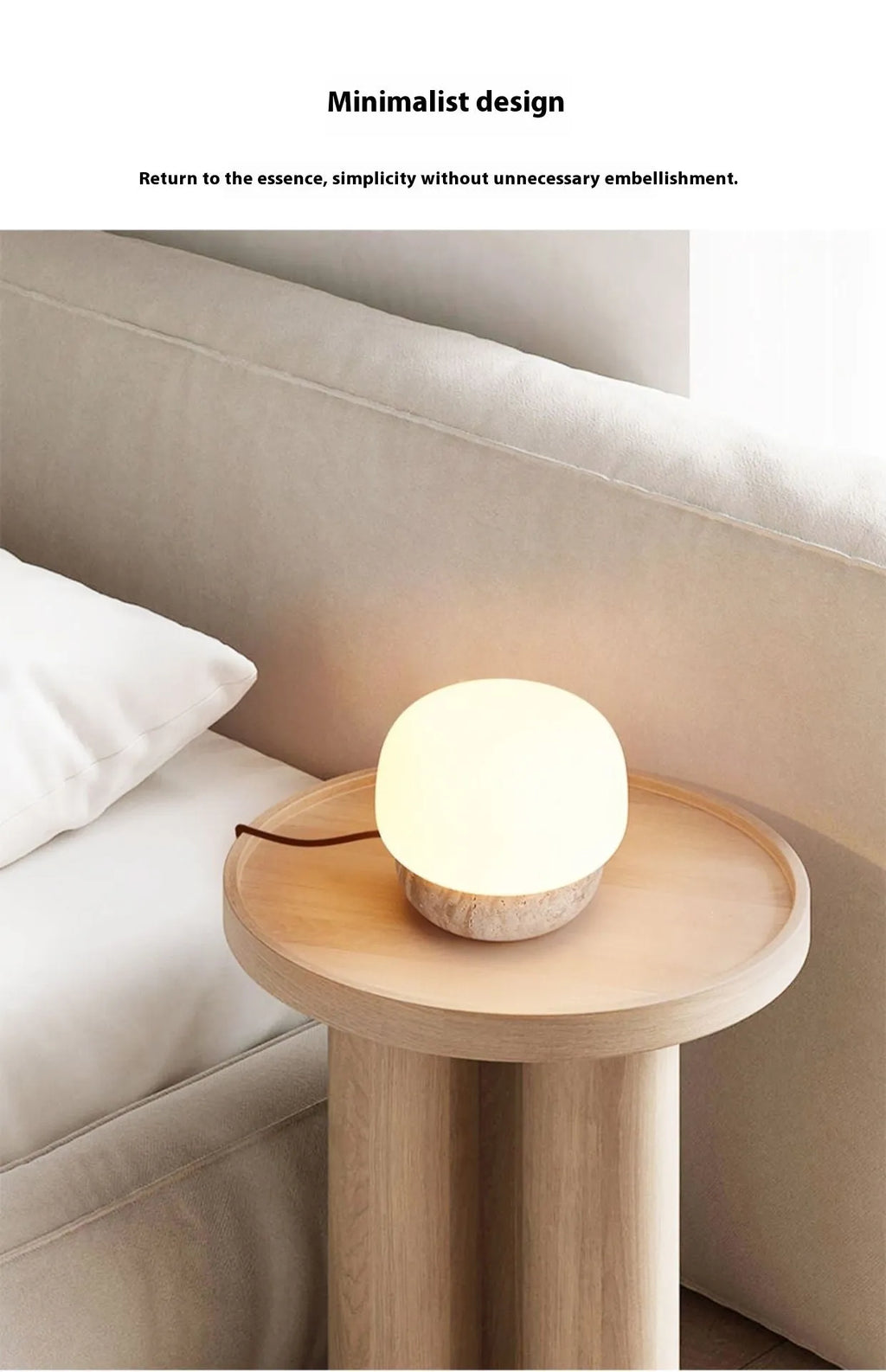 Cream coloured retro style bedside lamp with button switch, measuring 18x17cm