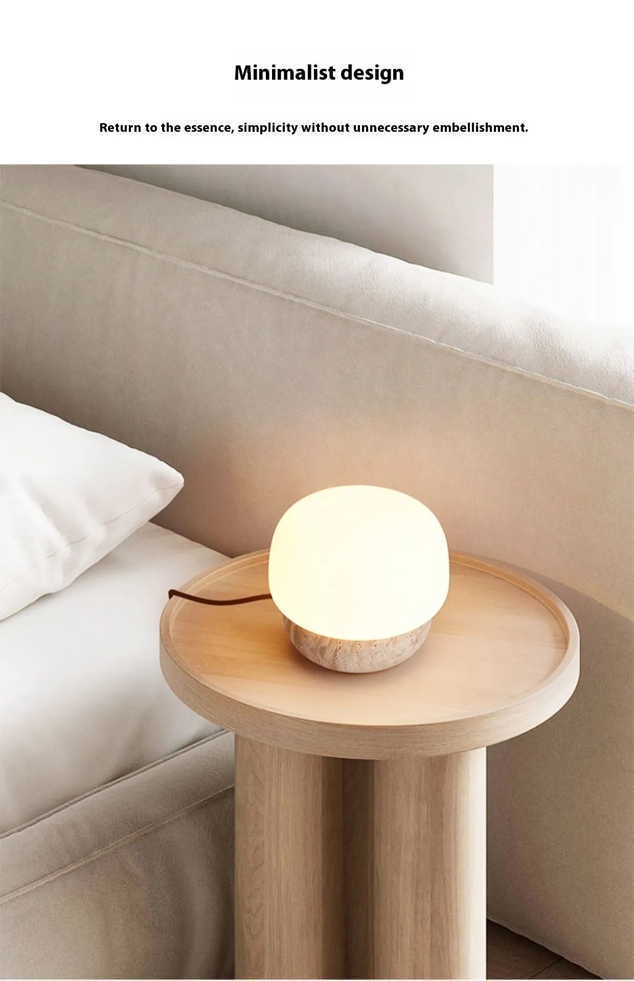 Cream coloured retro style bedside lamp with button switch, measuring 18x17cm
