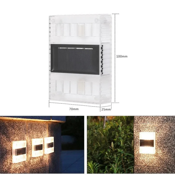 Solar garden wall light with LED illumination for outdoor decorative lighting