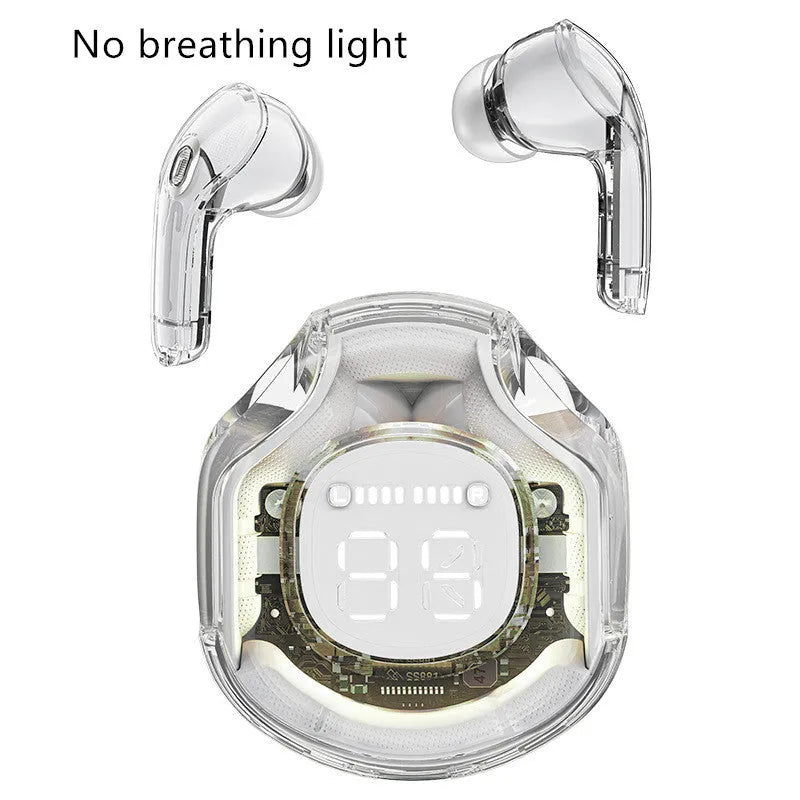 Transparent warehouse wireless Bluetooth in-ear headset shown in multiple colours.