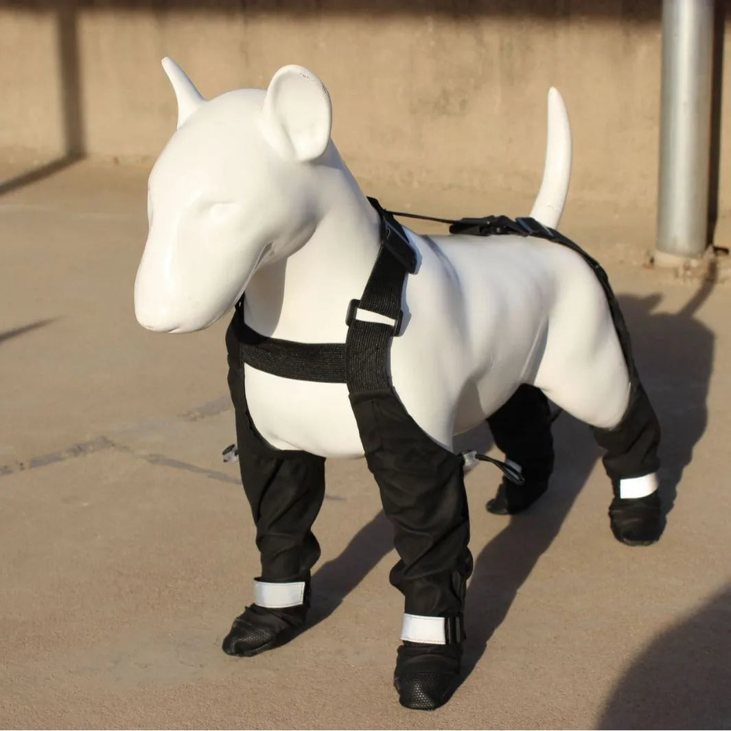 Black waterproof non-slip dog paw protectors available in six sizes