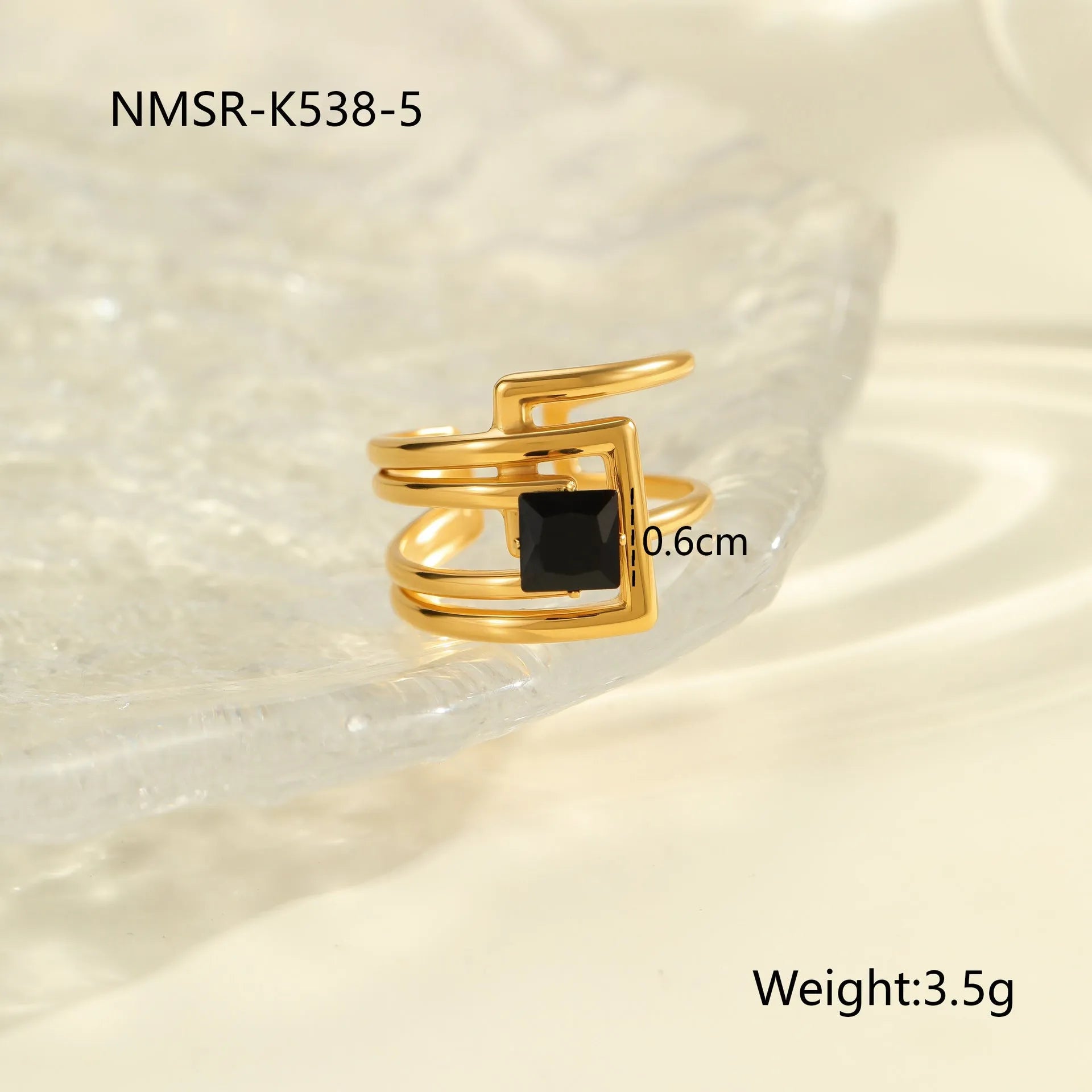 Geometric open mouth women's ring with zircon inlay made from silver-toned electroplated stainless steel.