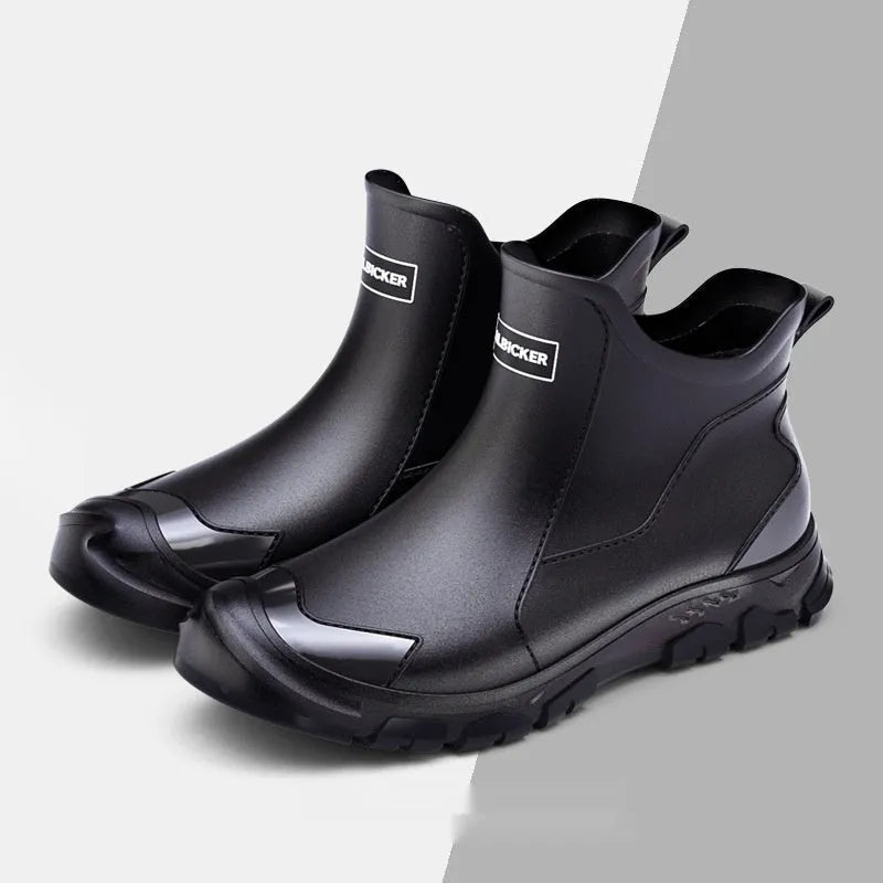 Korean style short tube rain boots with PVC upper and plastic sole for outdoor wading
