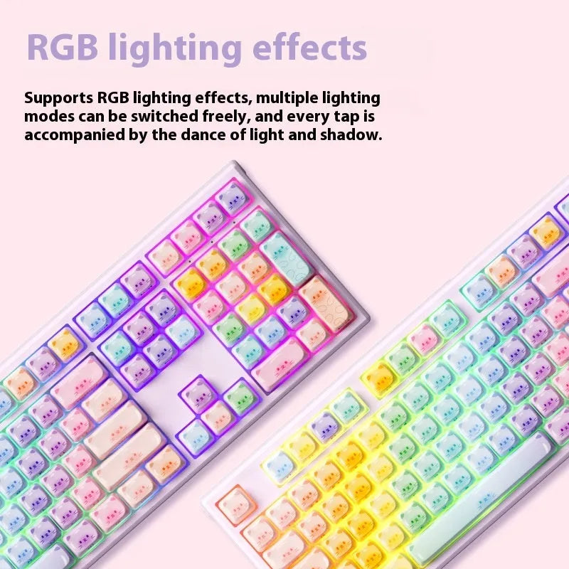 MG108B Colour Candy Cat theme Bluetooth mechanical keyboard with colourful pattern and 108 keys.