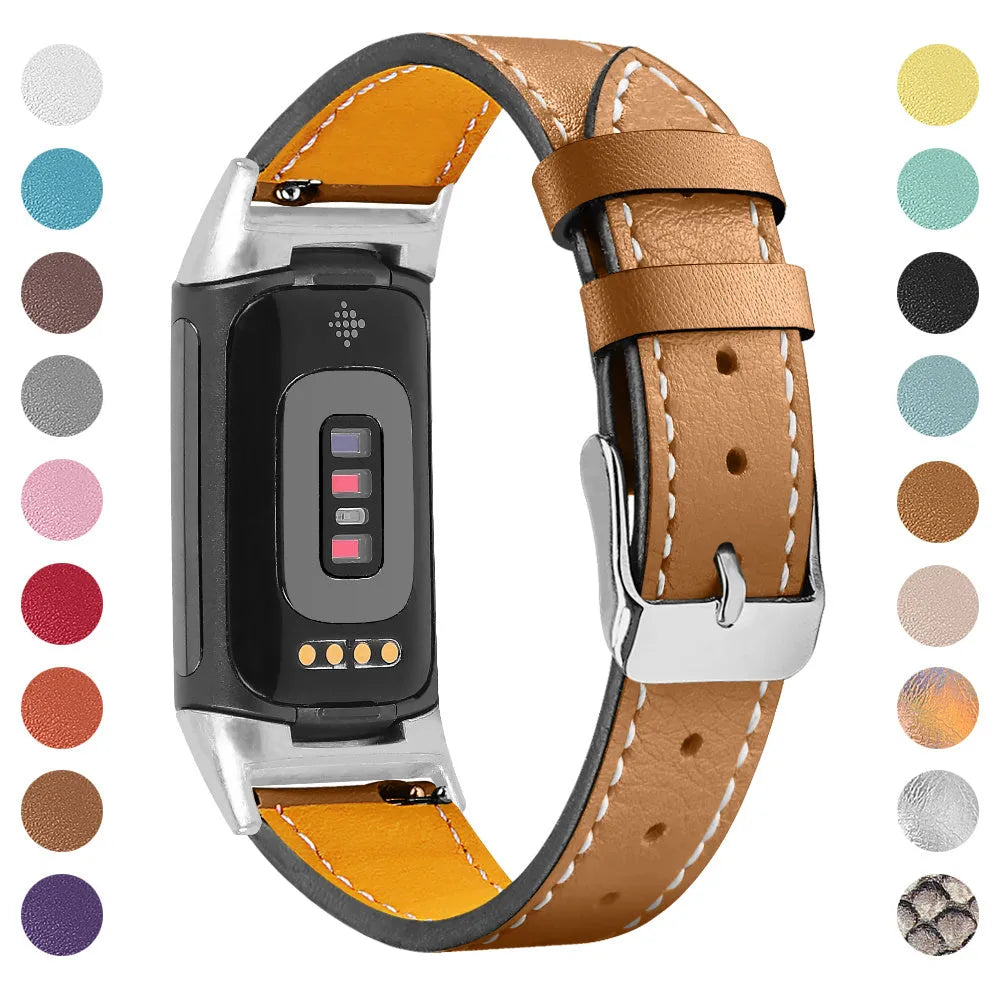 Genuine leather smart watch strap for Fitbit Charge 5 and Charge 6 in various colour options