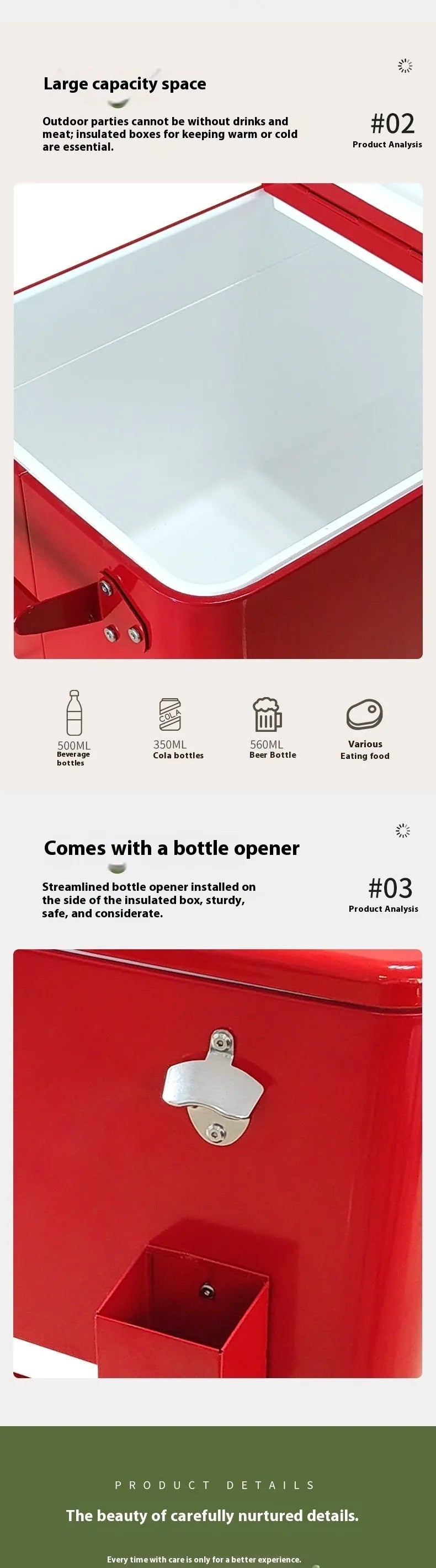 Red iron insulated trolley cooler with wheels for outdoor events and picnics