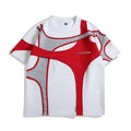 Men's black t-shirt with double stitching on padded shoulders and round neck collar