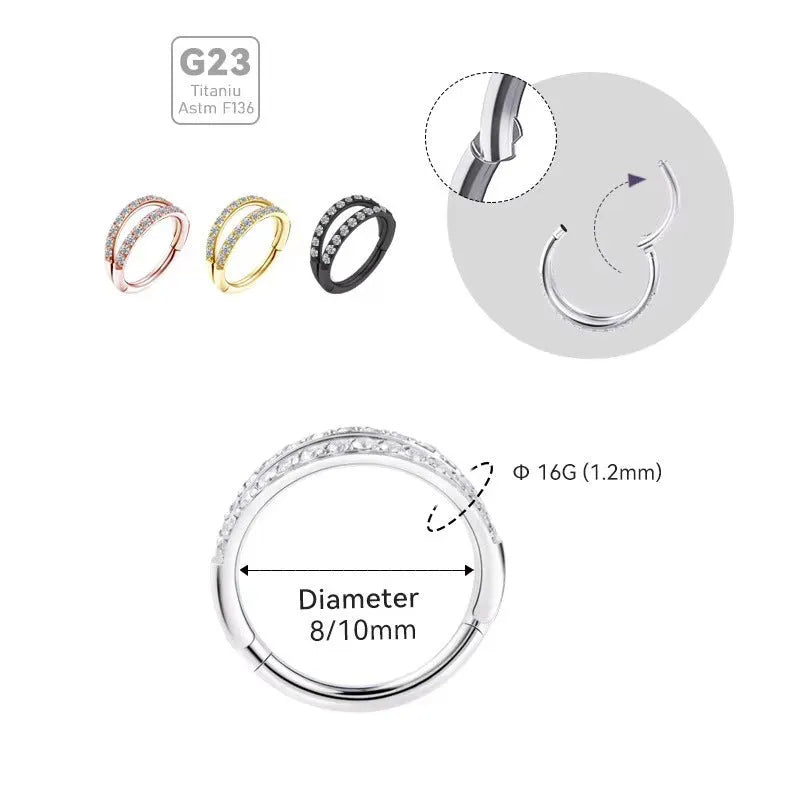 G23 titanium alloy nose ring with monoclinic diamond finish in gold or steel colour options