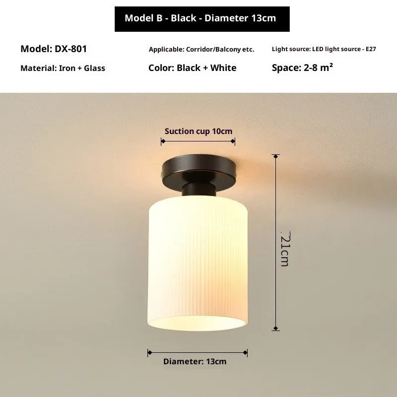 Nordic wrought iron glass ceiling lamp 8W E27 for balcony aisle simple style black finish