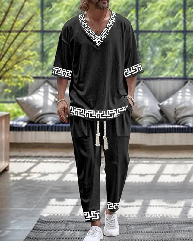 Women's two-piece polyester trouser suit with V-neck cropped sleeves jacket in various colours